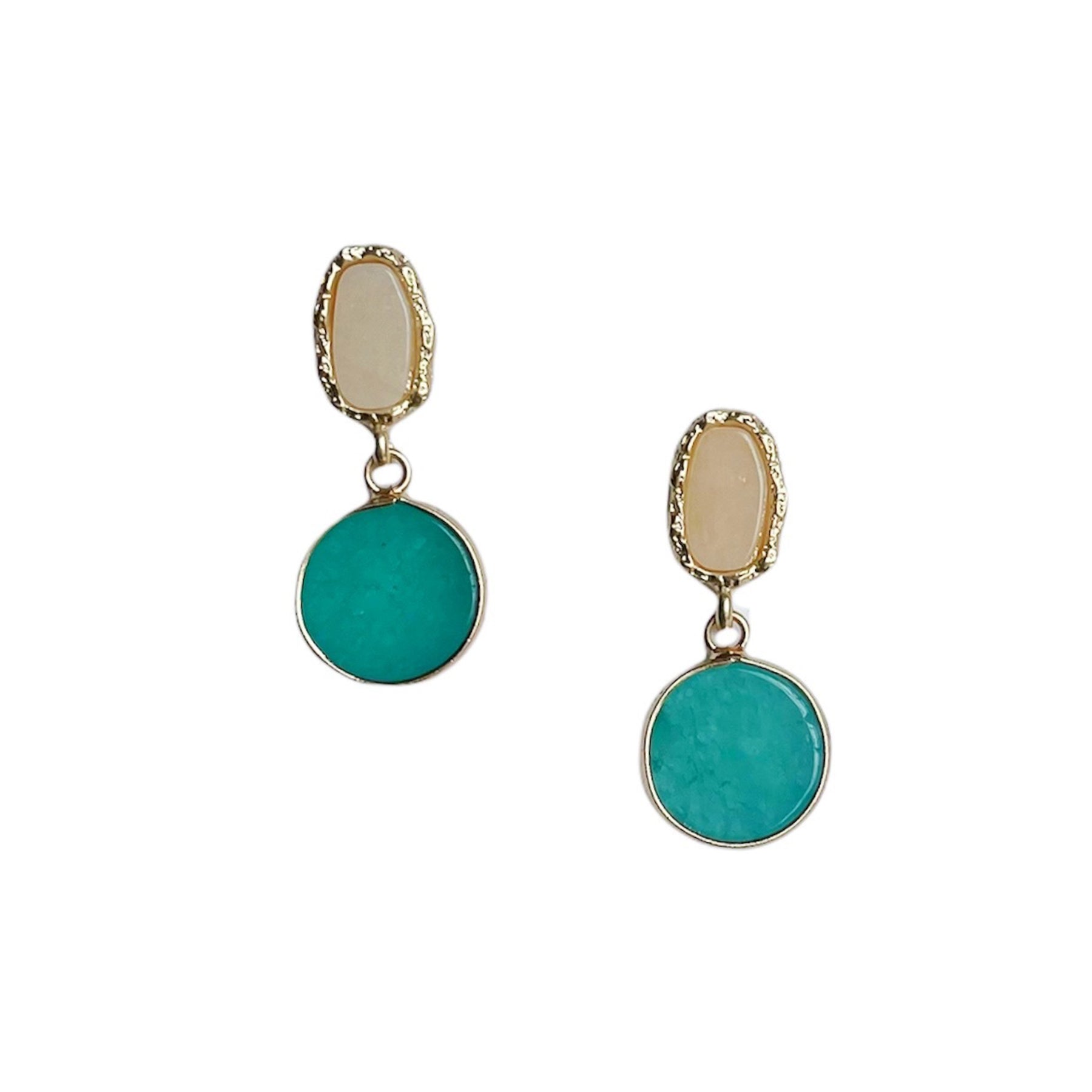 ZODA Turquoise Disc Nude Gold Trim Drop Earrings C808127T