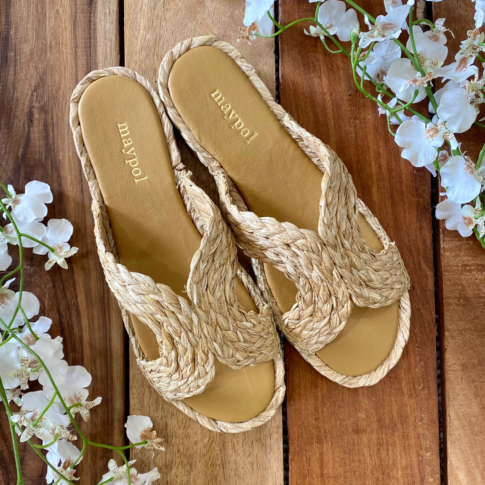 MAYPOL Rafia Espadrille Slide#color_natural