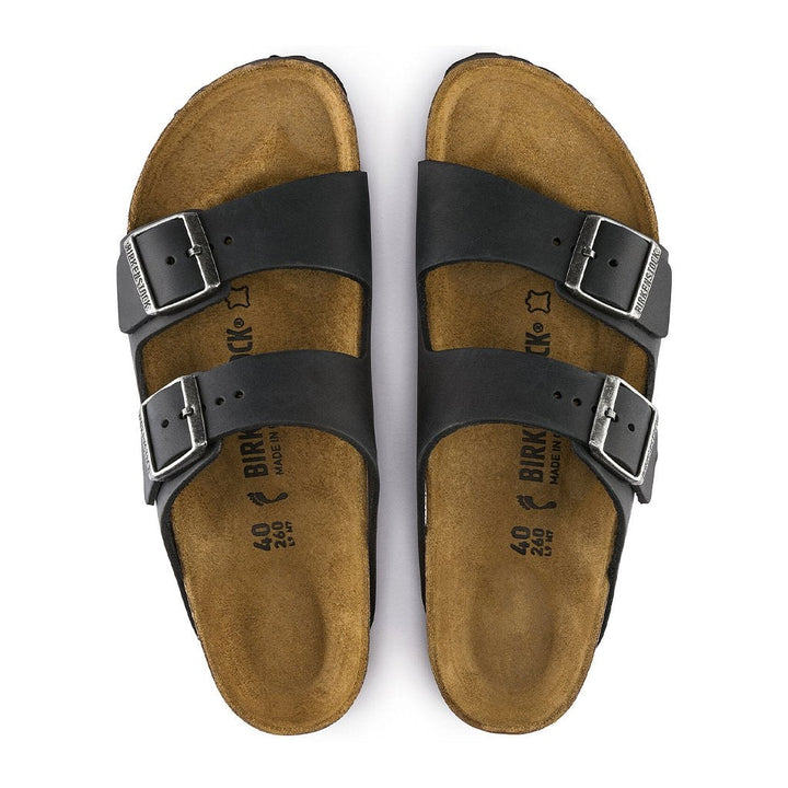 BIRKENSTOCK Arizona Black Oiled Leather Mens Narrow