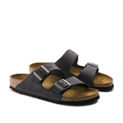 BIRKENSTOCK Arizona Black Oiled Leather Mens Narrow