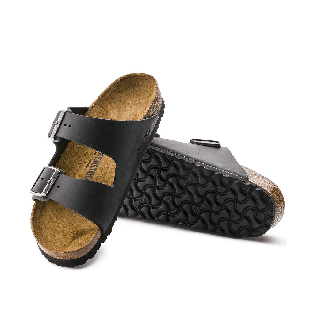 BIRKENSTOCK Arizona Black Oiled Leather Mens Narrow