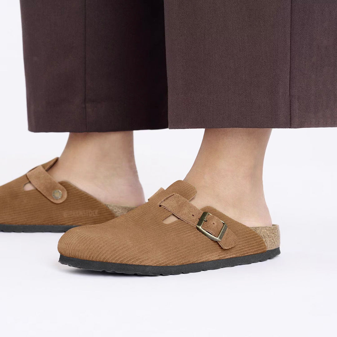 BIRKENSTOCK Boston Embossed Suede Leather Corduroy Dark Tea
