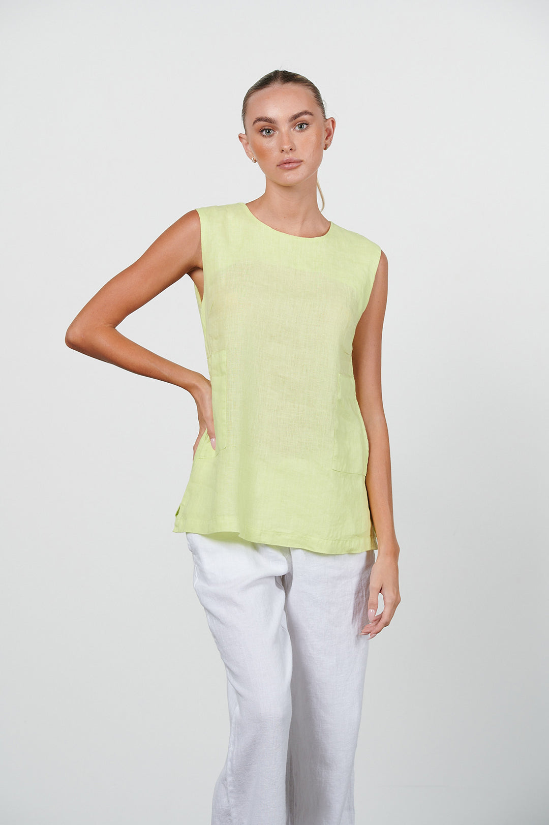 HARIS COTTON Linen Regular Fit Pocket Blouse Lime