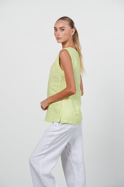 HARIS COTTON Linen Regular Fit Pocket Blouse Lime