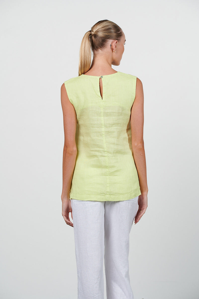 HARIS COTTON Linen Regular Fit Pocket Blouse Lime