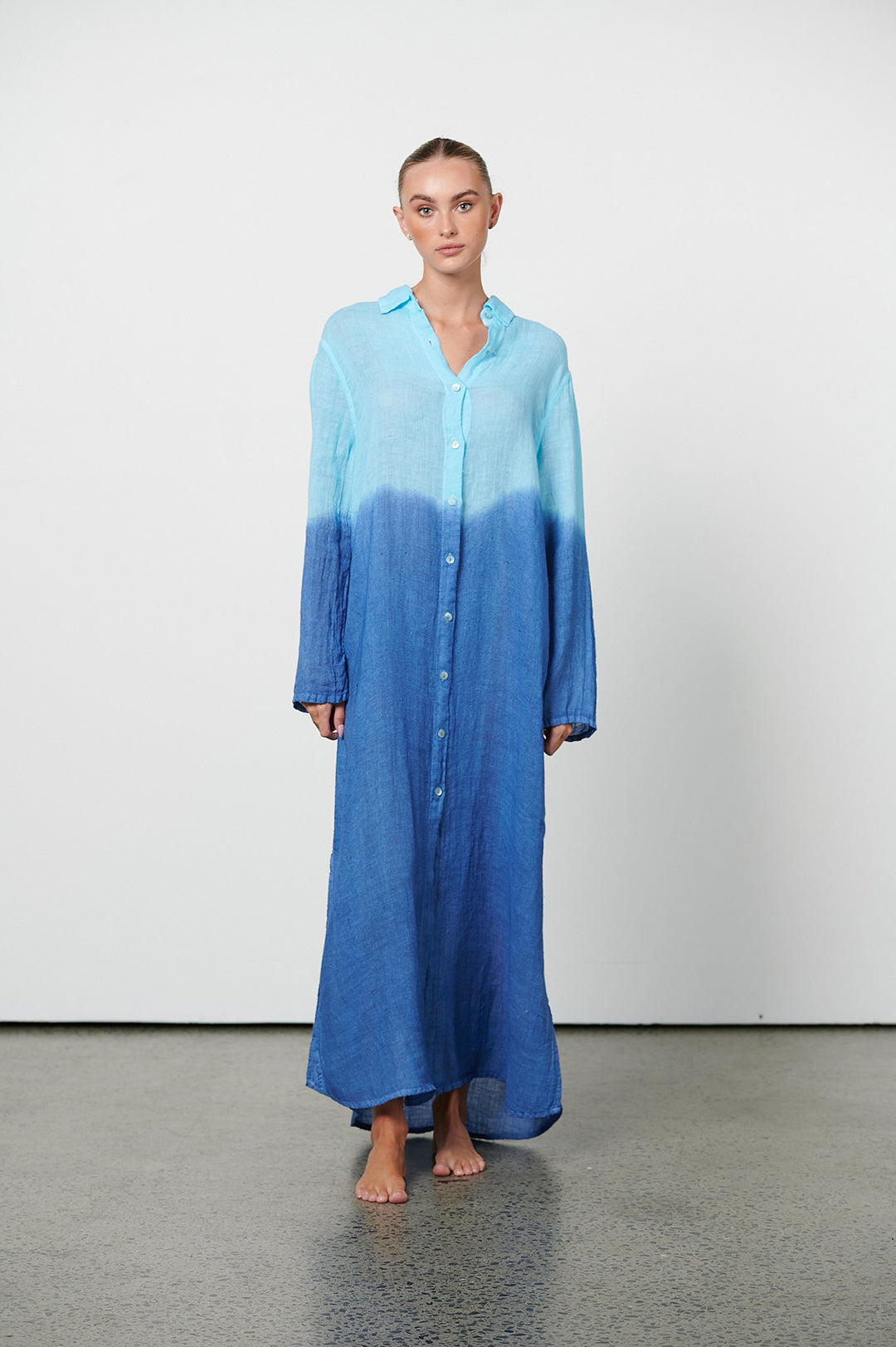 Linen Gauze Tie Dye Shirt Dress