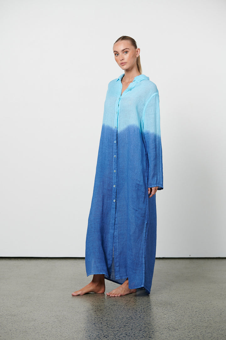 Linen Gauze Tie Dye Shirt Dress