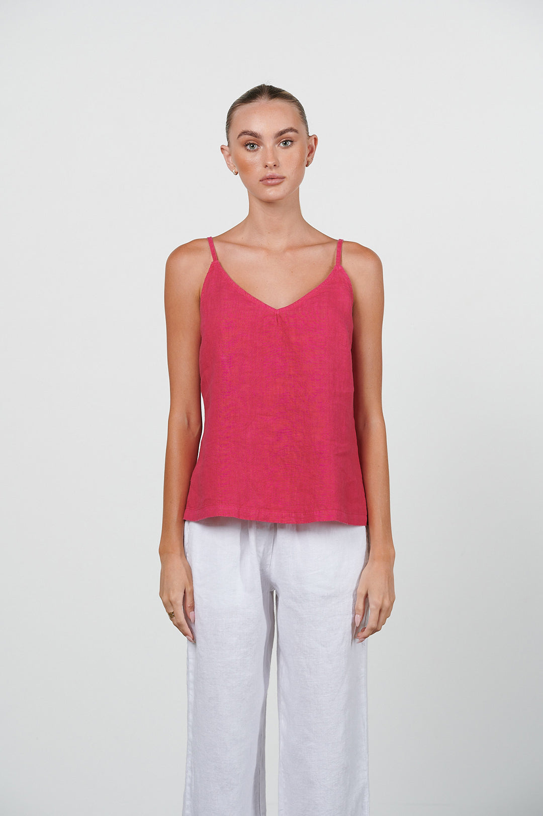 HARIS COTTON Linen Singlet Top Fuschia