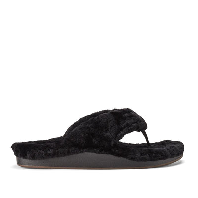 OLUKAI Kipe a Heu Womens Fuzzy Slipper Sandals#color_black