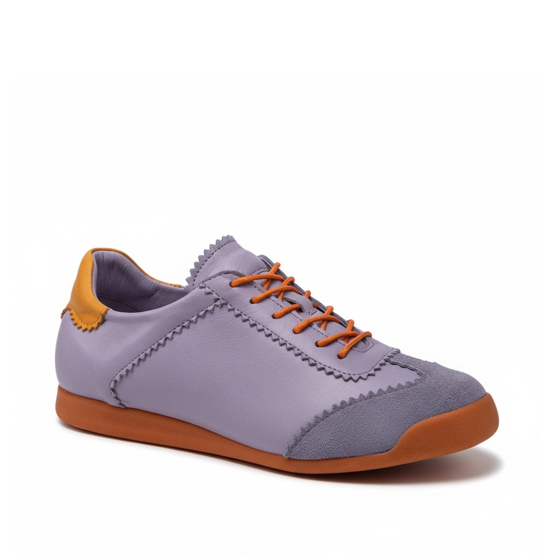 Retro purple sneaker with orange accents