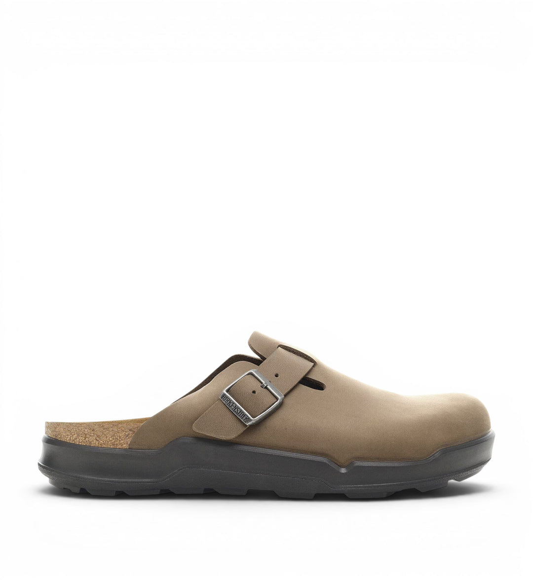 Birkenstock Boston Cross Town Oiled Leather Tabacco Brown clog with adjustable buckle and cork footbed.