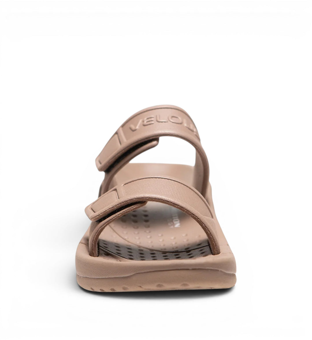House of Florian Active Two-Strap Taupe sandals with adjustable velcro straps and textured footbed.