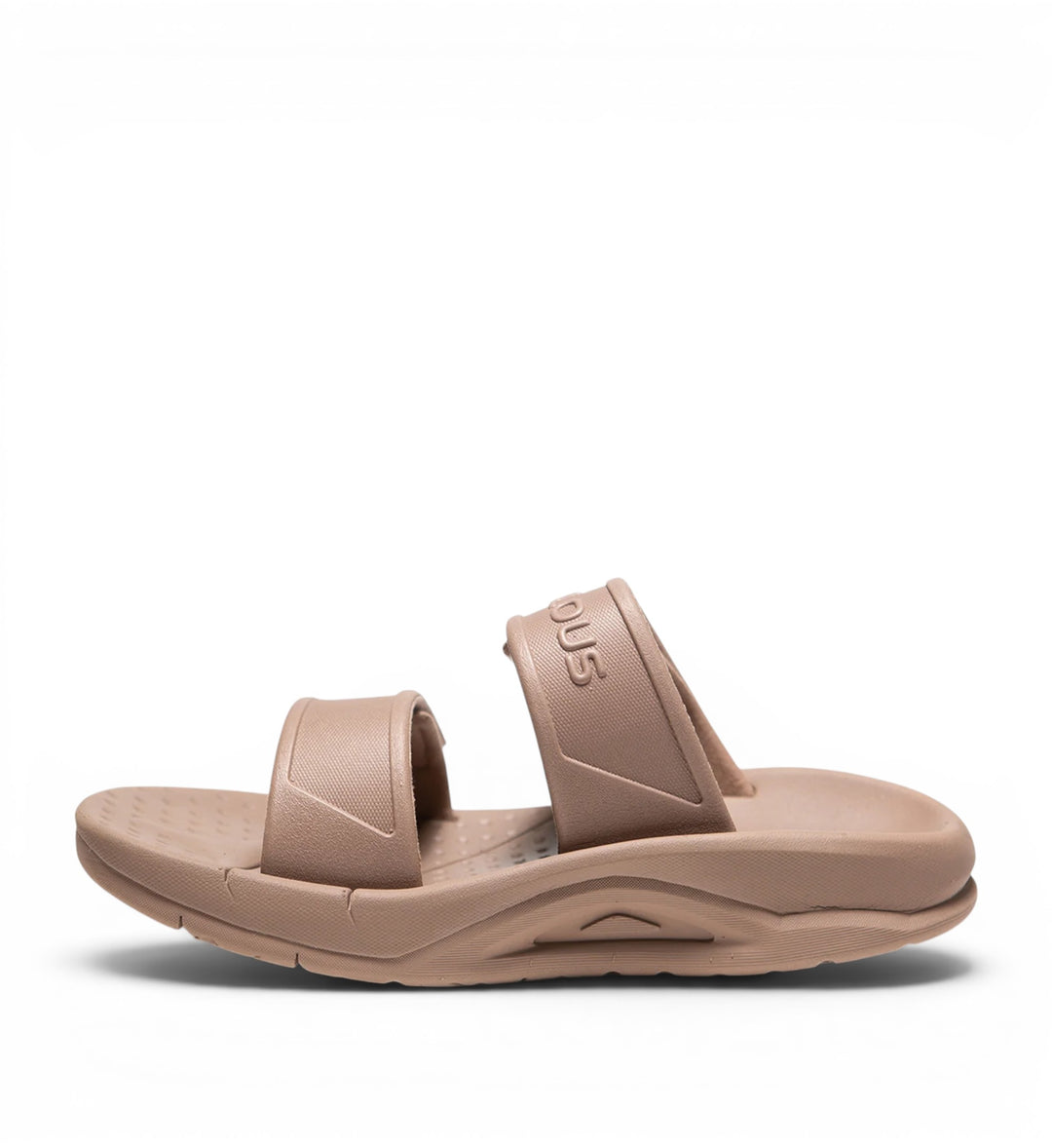 House of Florian Active Two-Strap Taupe sandals with textured footbed and molded sole.