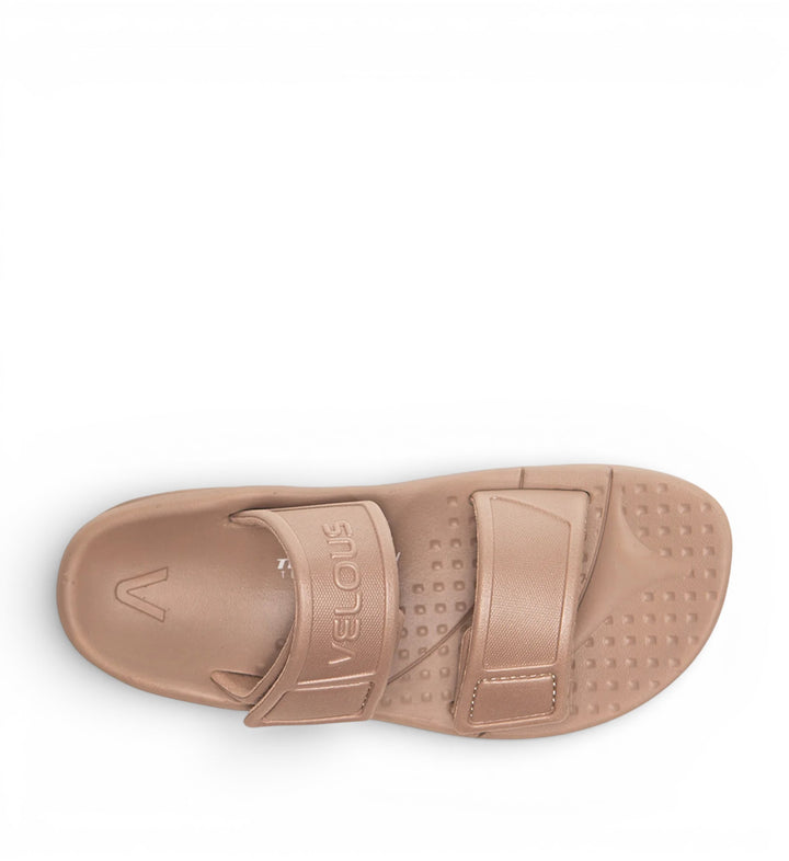 House of Florian Active Two-Strap Taupe sandals with adjustable straps and textured footbed.