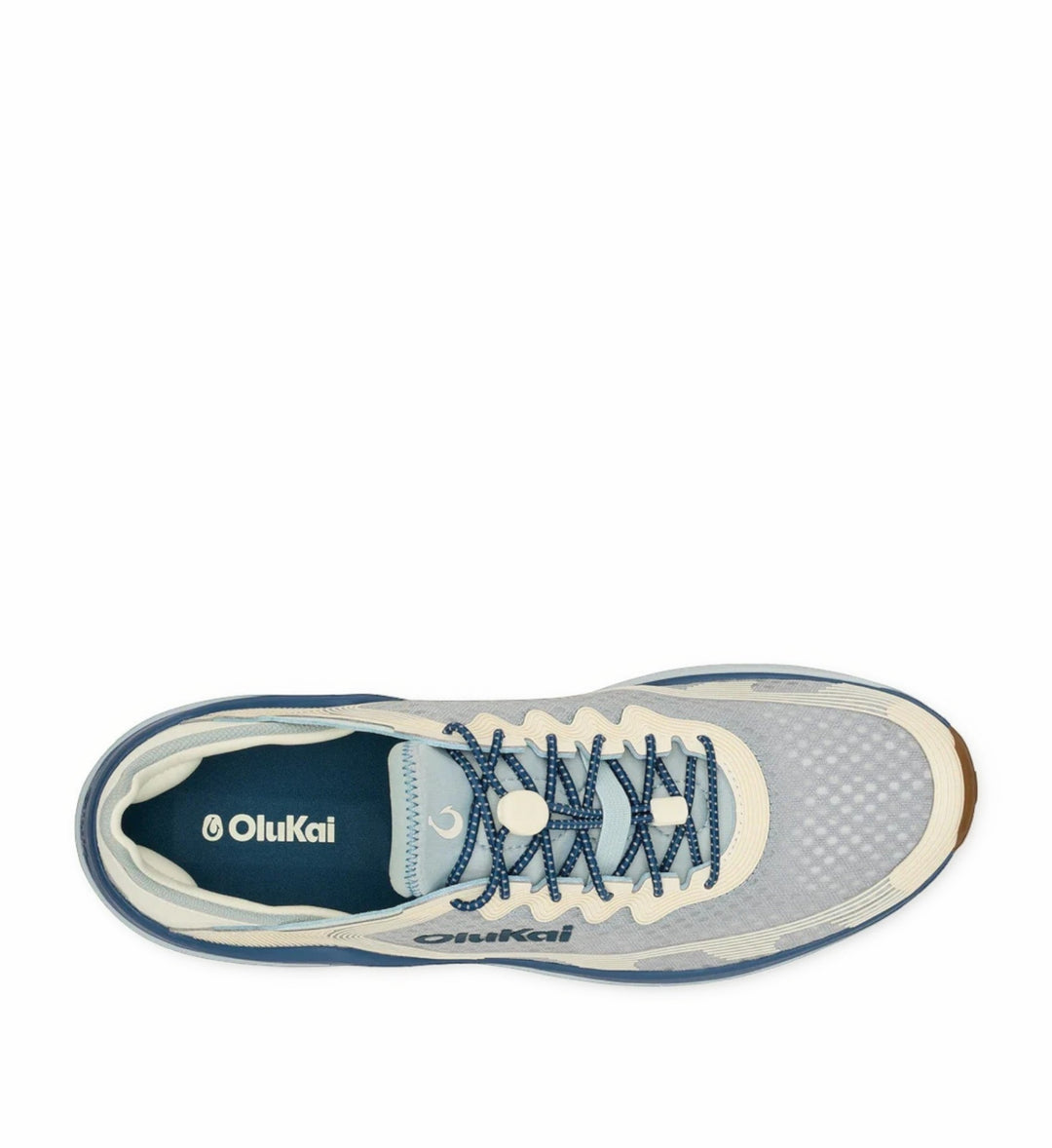 House of Florian AHI Mens Blue Pearl / White Sand athletic shoes with blue laces and white accents.