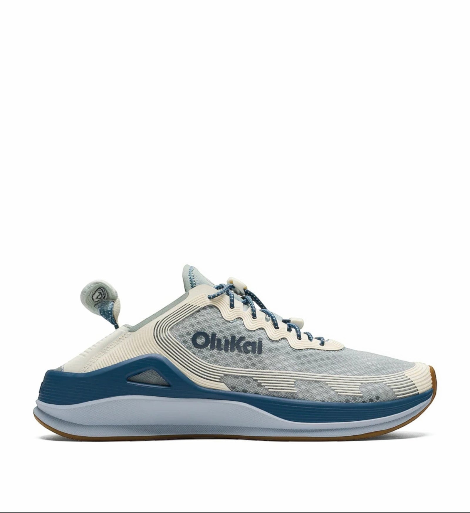 House of Florian AHI men's blue pearl and white sand mesh sneakers with blue laces and a cushioned sole.