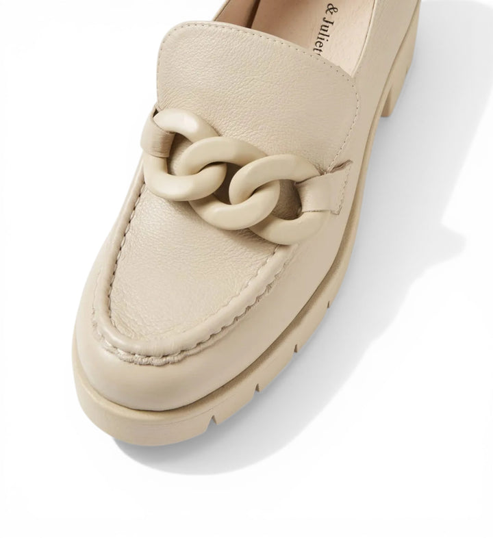 House of Florian Hanini Almond leather loafers with chunky chain detail and lug sole.