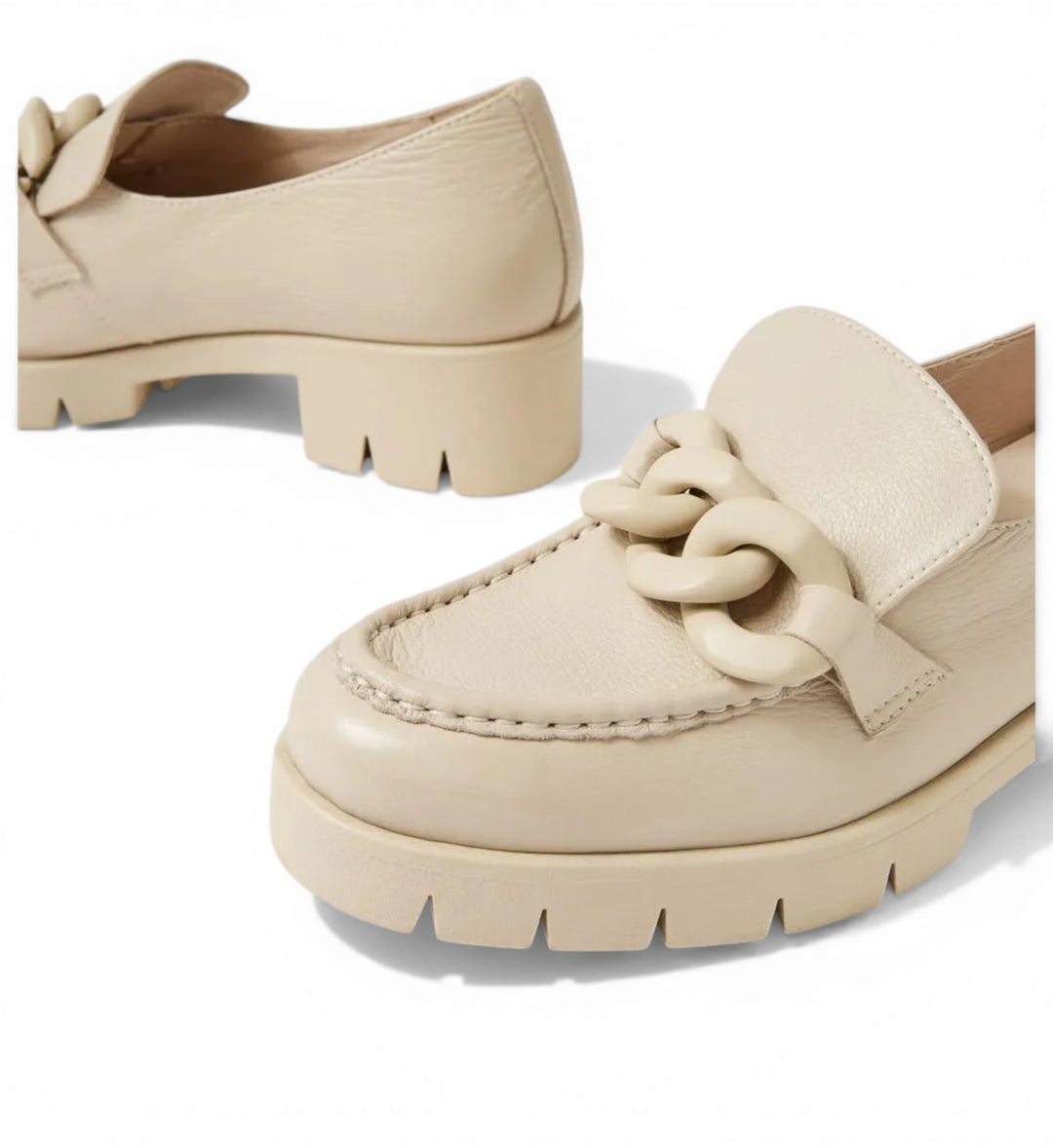 House of Florian Hanini Almond leather loafers with chunky chain detail and lug sole.