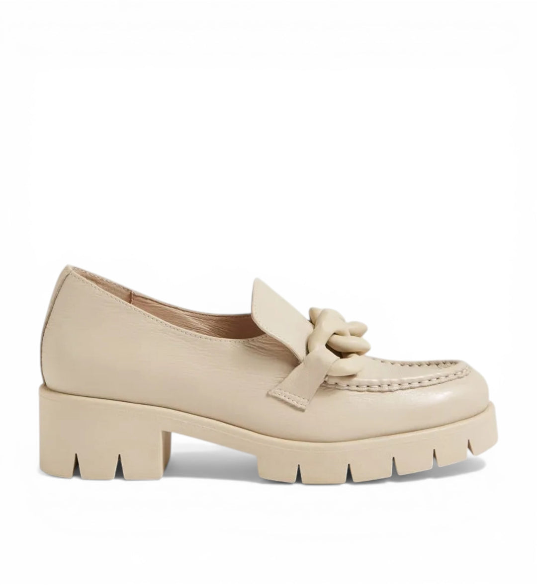 House of Florian Hanini Almond leather loafers with chunky sole and decorative knot detail.
