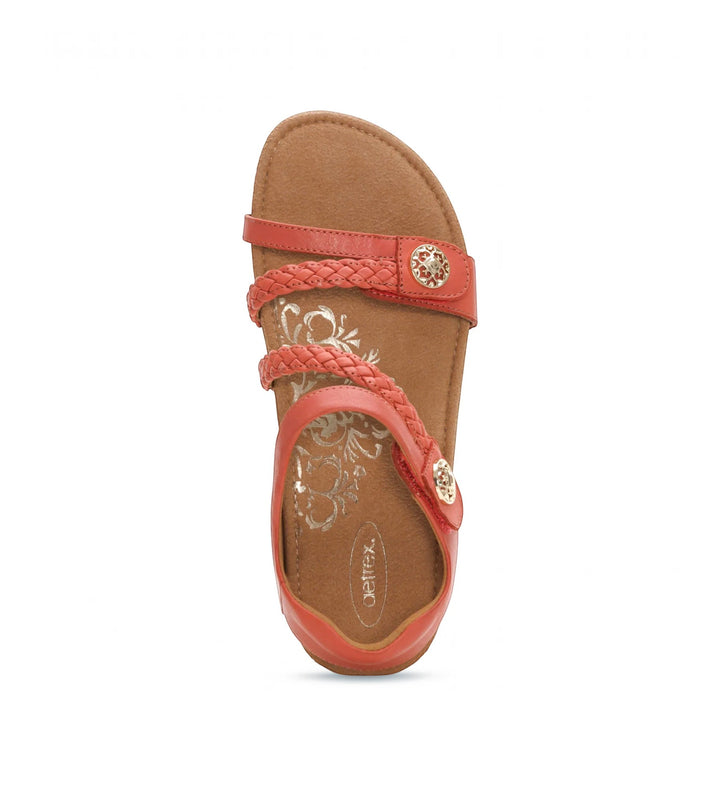 House of Florian Jillian braided quarter strap sandals in antique rose with gold-tone floral hardware