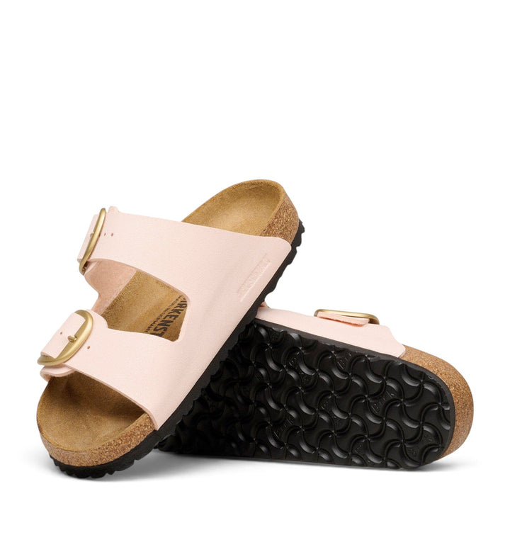 House of Florian Arizona Big Buckle sandals in light rose Birkibuc with gold buckles and cork footbed