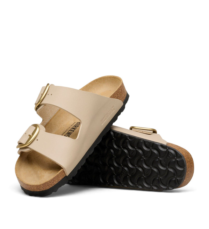 House of Florian Arizona Big Buckle sandals in sandcastle beige Birko-Flor with gold buckles and cork footbed