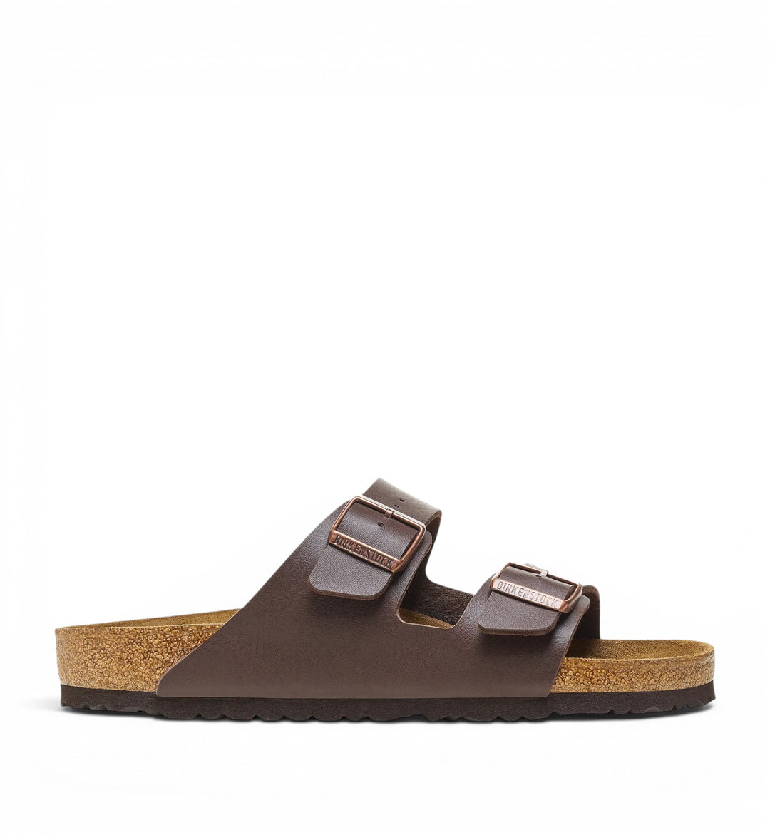 House of Florian Arizona Birko-Flor SFB dark brown sandals with cork footbed and adjustable buckle straps.