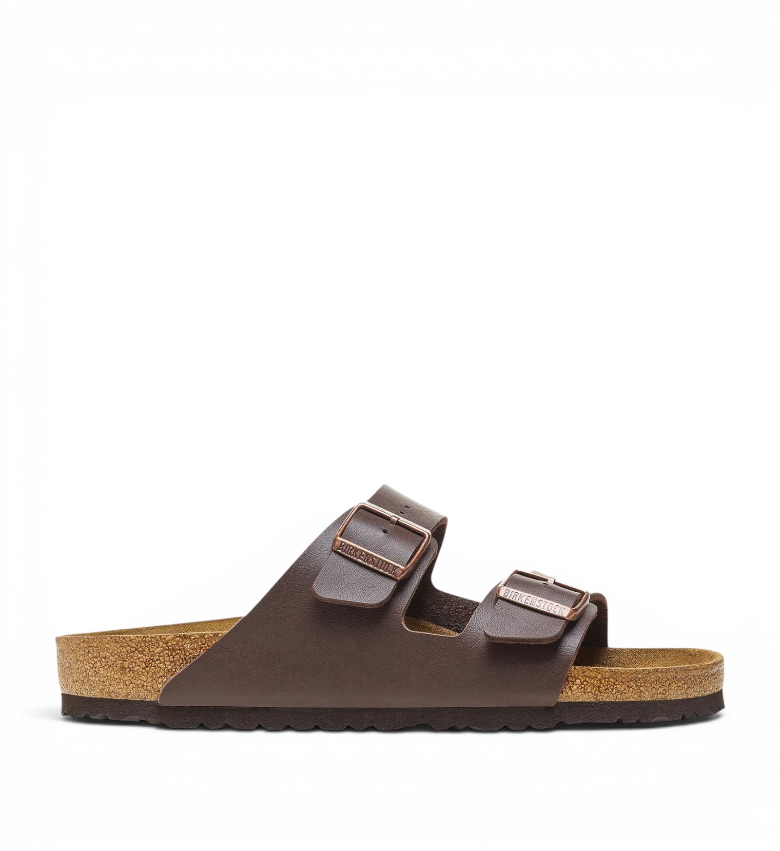 House of Florian Arizona Birko-Flor SFB dark brown sandals with cork footbed and adjustable buckle straps.