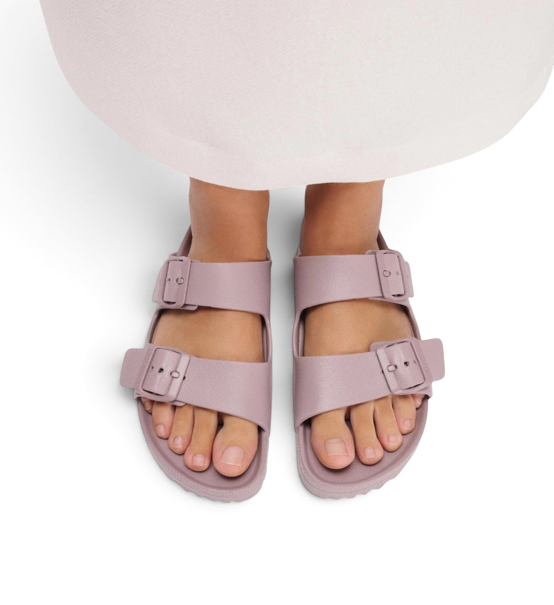 House of Florian Arizona EVA sandals in faded purple with dual adjustable straps worn on feet