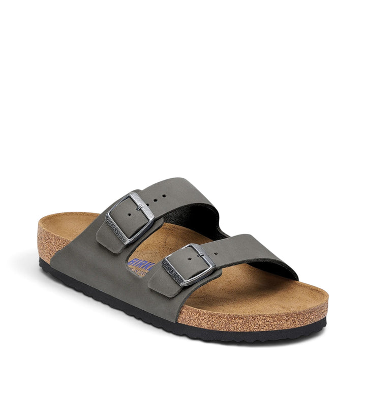 House of Florian Arizona iron oiled leather sandals with two adjustable straps and a contoured cork footbed.