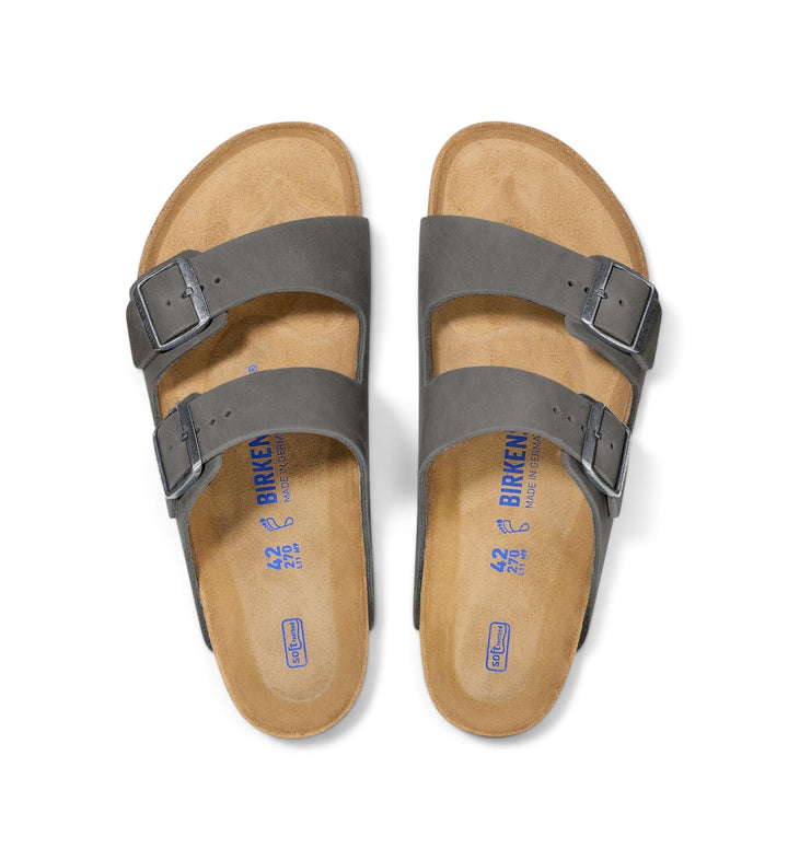 House of Florian Arizona iron grey oiled leather sandals with two adjustable straps and soft footbed