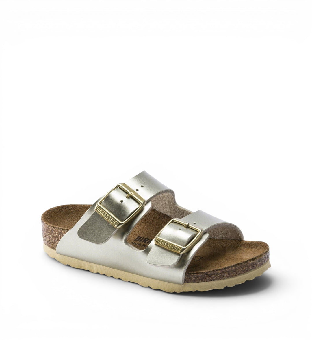 House of Florian Arizona kids sandals in metallic gold Birko-Flor with dual adjustable straps and cork footbed
