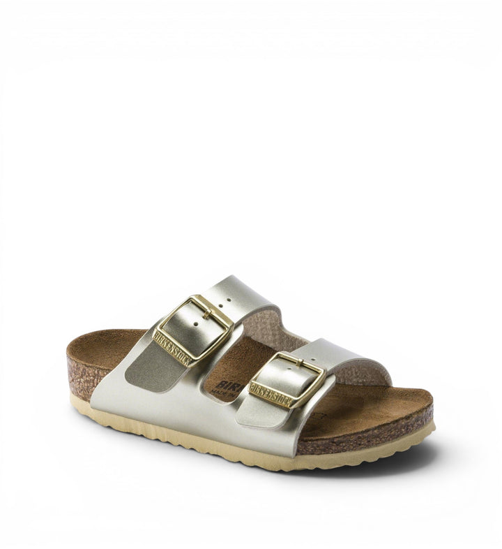 House of Florian Arizona kids sandals in metallic gold Birko-Flor with dual adjustable straps and cork footbed