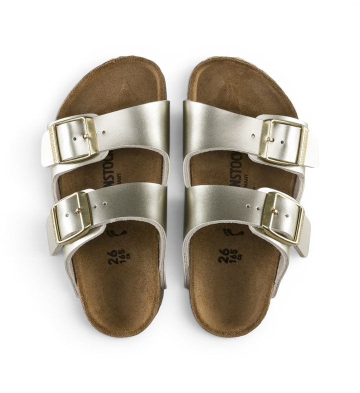 House of Florian Arizona kids sandals in electric metallic gold Birko-Flor with dual adjustable buckle straps