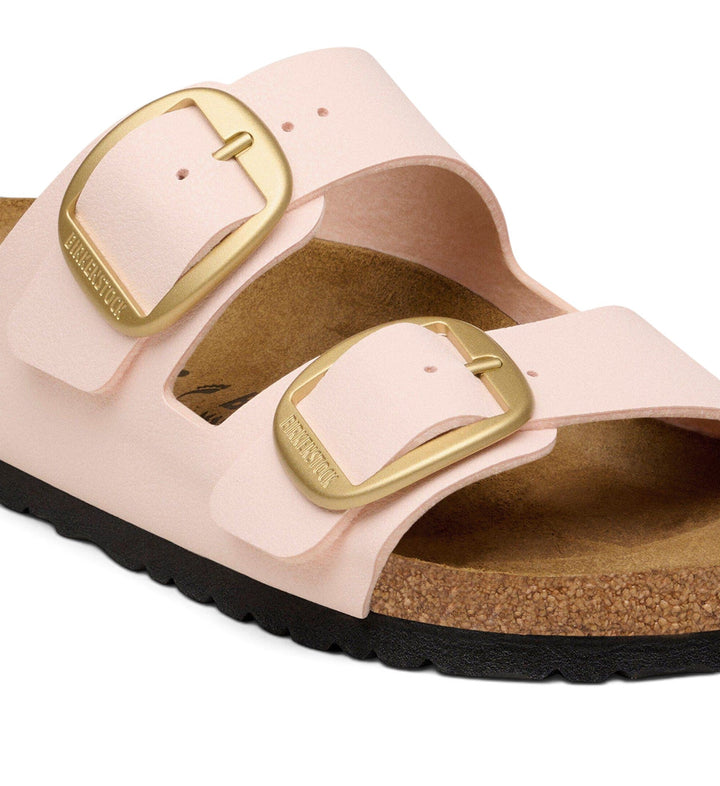 House of Florian Arizona Big Buckle sandals in light rose Birkibuc with oversized gold-tone buckles and cork footbed