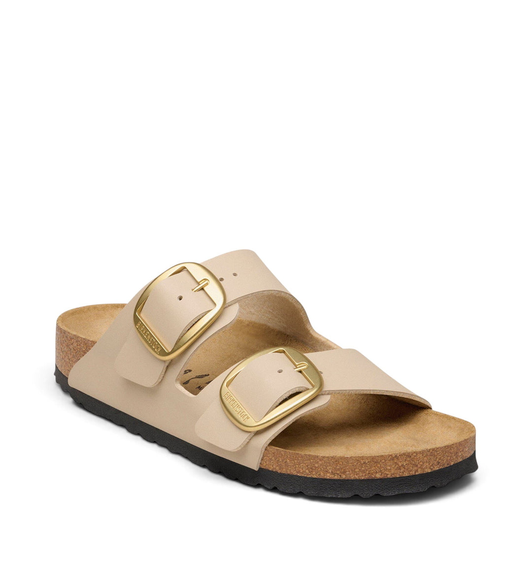House of Florian Arizona Big Buckle sandals in sandcastle beige Birko-Flor with oversized gold-tone buckles