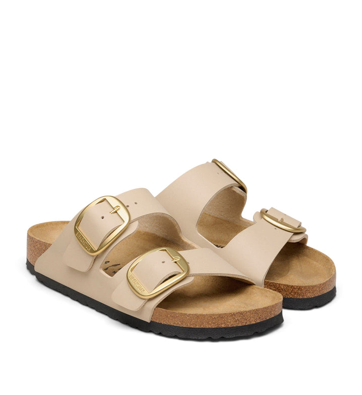 House of Florian Arizona Big Buckle sandals in sandcastle Birko-Flor with gold buckles and cork footbed