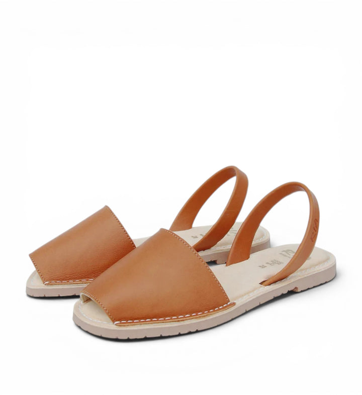 House of Florian Avila Cushioned Avarcas Sandals in tan velvet with slingback strap and open toe.
