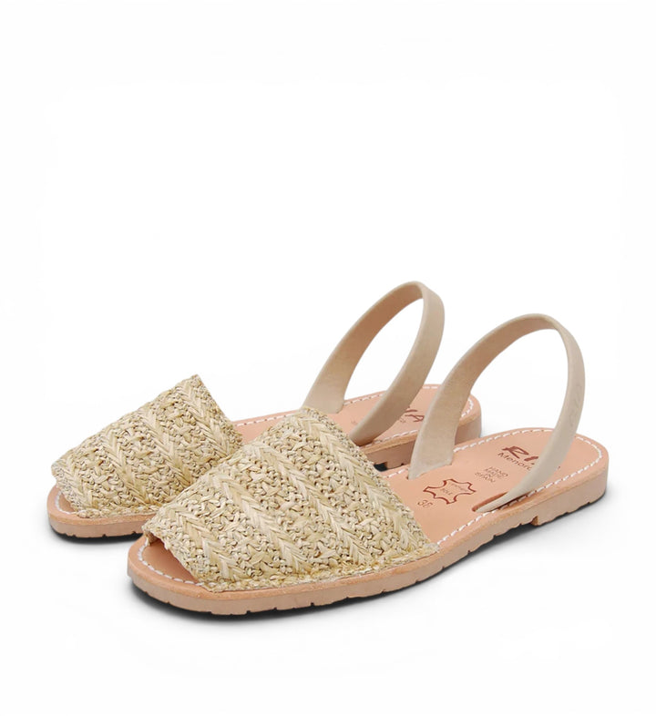House of Florian Roba Avarcas sandals in natural woven grass with beige leather straps and sole.