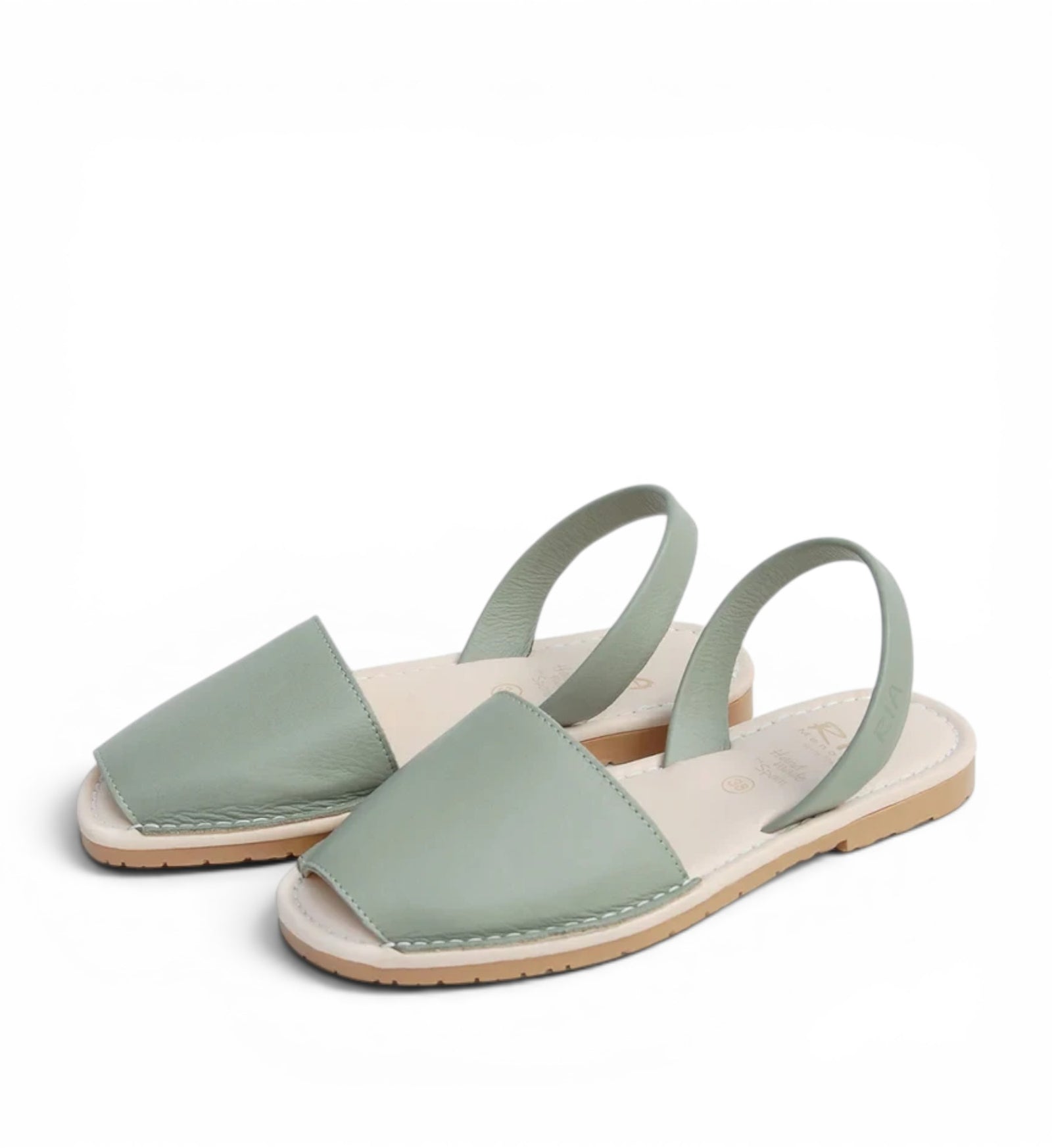 House of Florian Avila Cushioned Avarcas Sandals in sage green velvet with slingback strap and open toe.