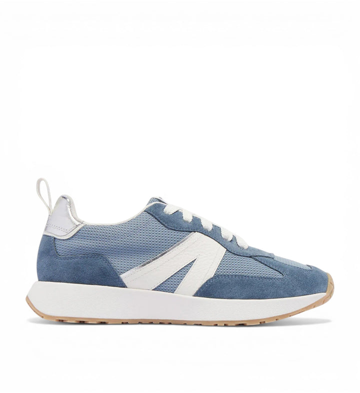 House of Florian Axel II Denim sneakers with blue suede, white leather accents, and recycled knit upper.