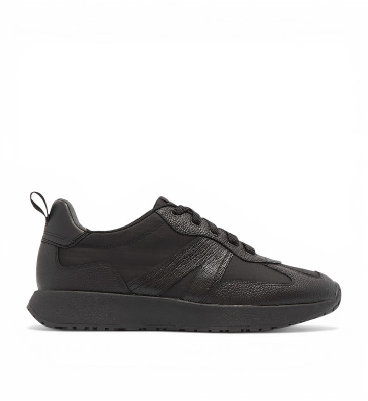 House of Florian Axel II black leather and textured sneaker with triple-layered support and cushioning.