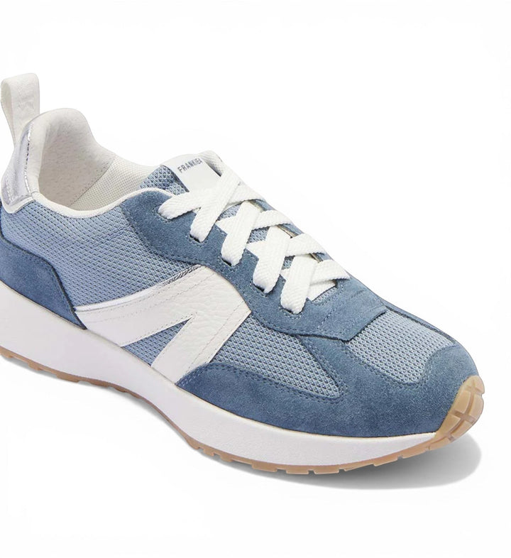 House of Florian Axel II blue suede and leather sneakers with white accents and laces.