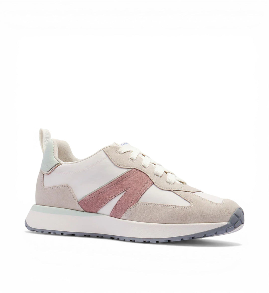 House of Florian Axel II Glacier sneakers with white leather, pink suede accents, and a light grey sole.