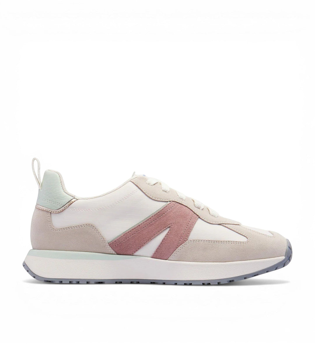 House of Florian Axel II Glacier sneakers with white, pink, and light blue accents. Suede and fabric.