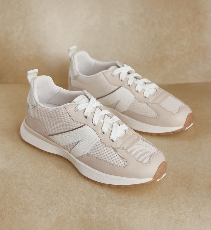 House of Florian Axel II Natural leather and mesh sneakers with white laces and gum soles. Designed for comfort and style.
