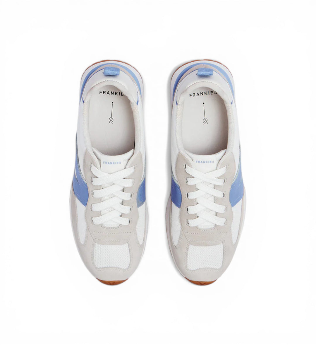 House of Florian Axel II white sneakers with cornflower blue accents and grey suede details. Lace-up, low-top design.