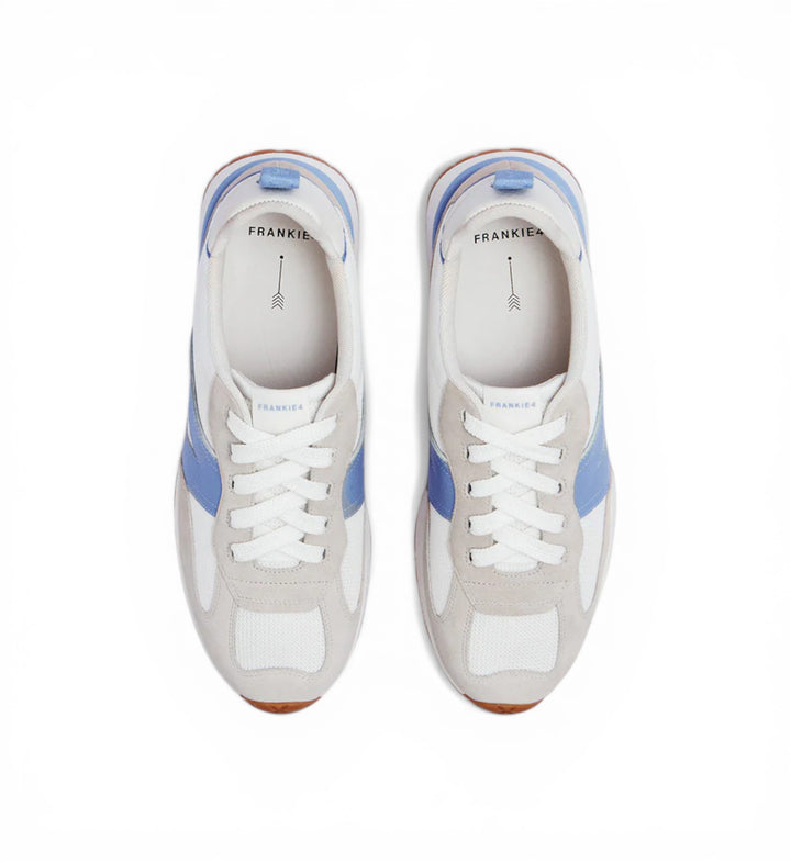 House of Florian Axel II white sneakers with cornflower blue accents and grey suede details. Lace-up, low-top design.