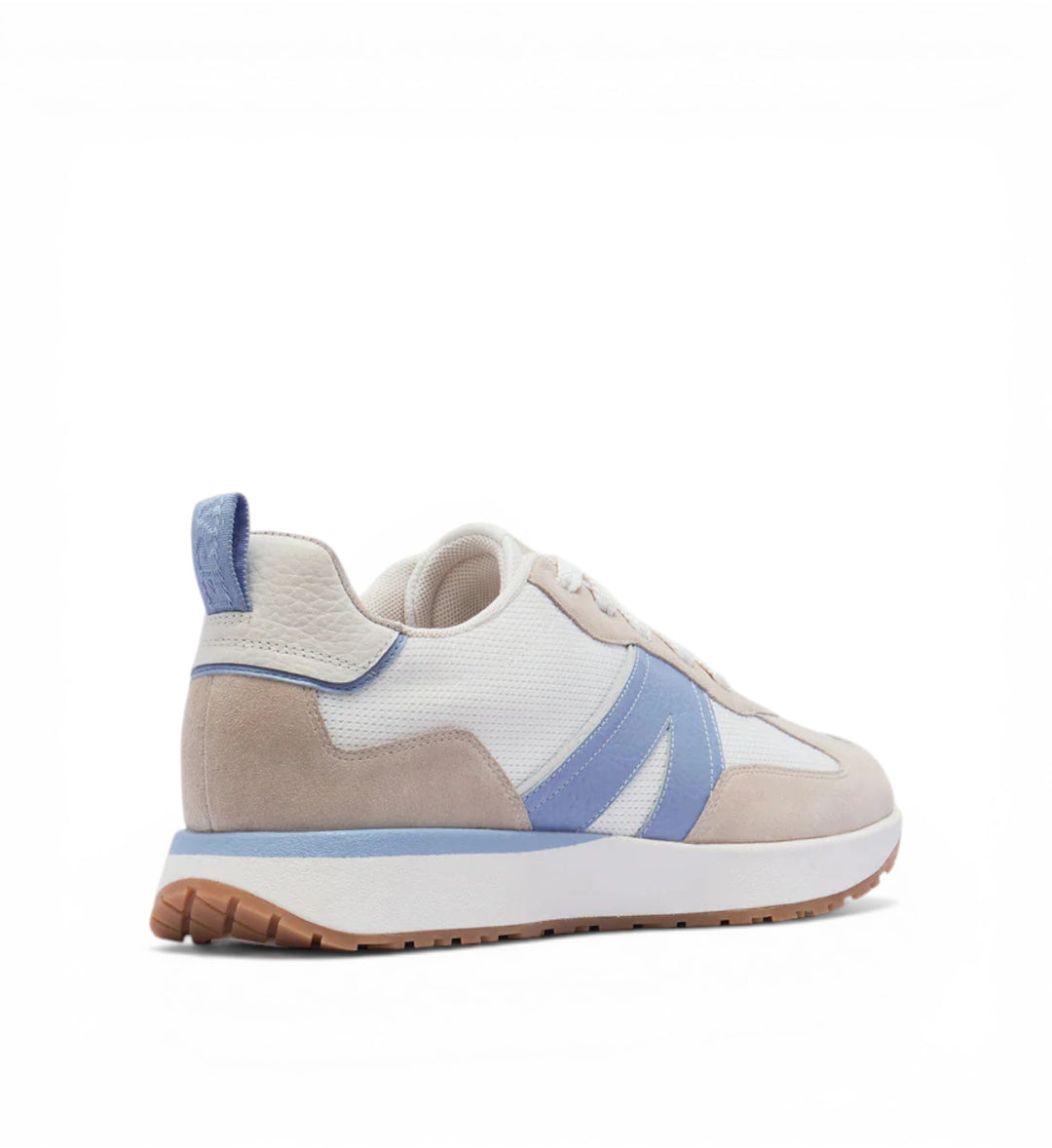 House of Florian Axel II sneakers in white, cornflower blue, and beige suede. Modern, low-top design with layered support and cushioning.