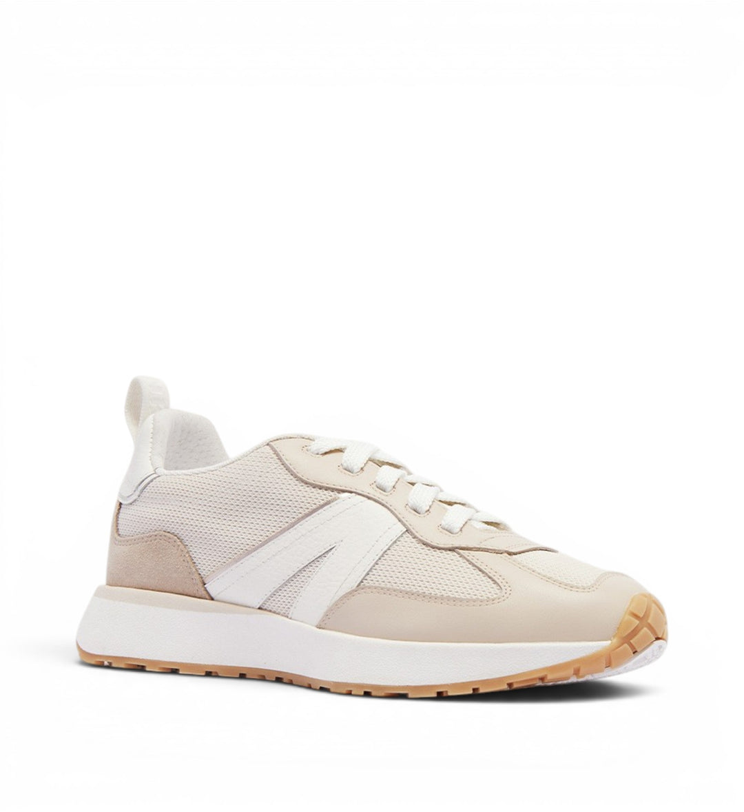 House of Florian Axel II Natural leather and mesh sneakers with white laces and a gum sole.